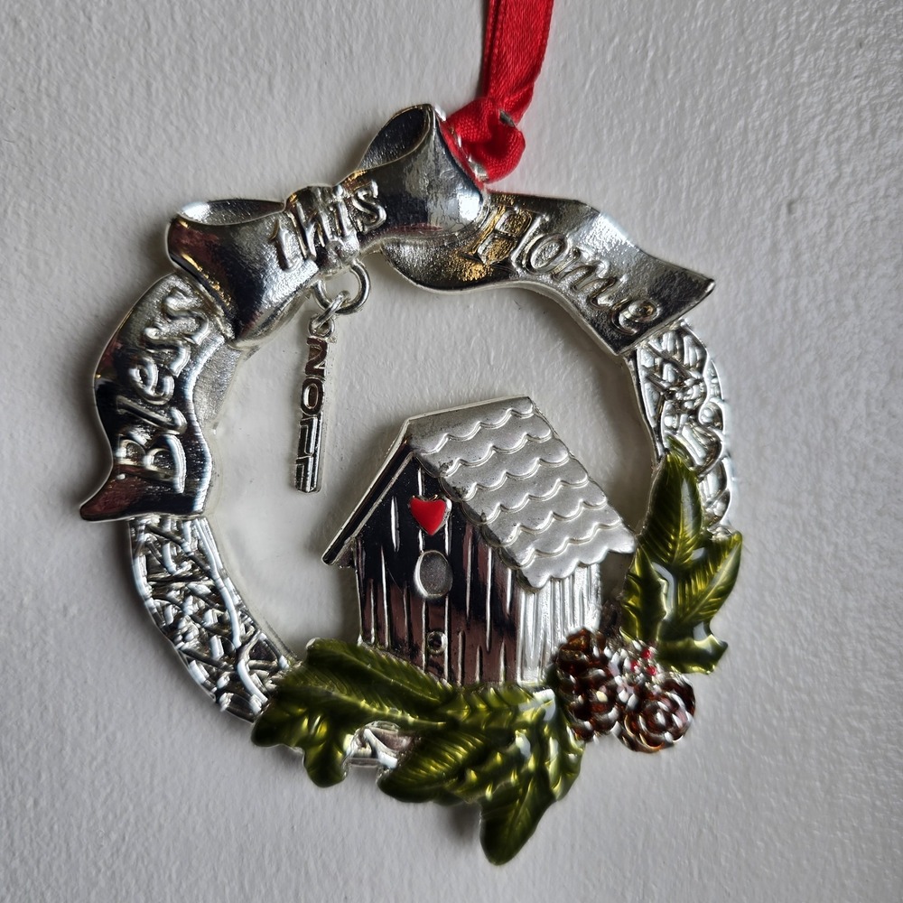 Lenox 2011 Annual BLESS THIS HOME House Silver Plated Wreath Christmas Ornament